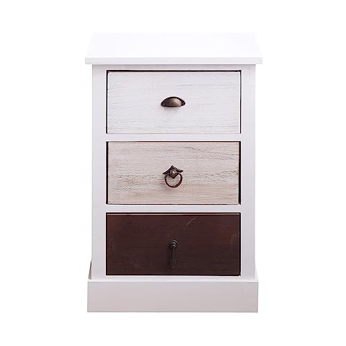 Rebecca Mobili Nachttisch 3 Schubladen, Nachtschrank platzsparend Badezimmer Weiß Schwarz Beige, Shabby-Stil – Maße: 53,5 x 37 x 27 cm (HxLxB) - Art. RE4309