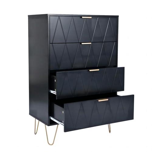 UEV Kommode mit Schublanden, 60 x 34 x 91 cm,Schrank mit 4 Schubladen, Schmal Kommode,Aufbewahrungskomm ode,Schrank für Wohnzimmer,Schlafzimmer,F lur(schwarz)