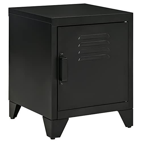 HOMCOM Nachttisch Nachtschrank Schlafzimmer Beistelltisch mit verstellbarem Regal Tür Nachtkommode Industriedesign Metall Schwarz 50 x 40 x 47,5 cm