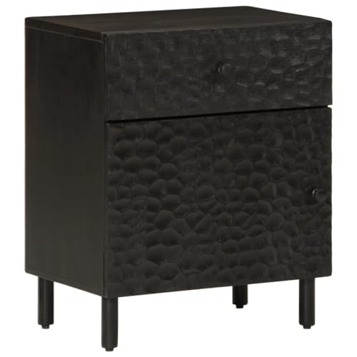 Xichuzi Nachttisch Schwarz 50x33x60 cm Massivholz Mango, Nachtschrank, Nachtkästchen, Bedside Table, Nachtkommode, Nightstand, Nachttischschrank, Nachtkonsole - 356827