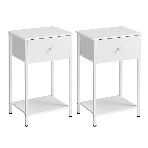 VASAGLE Nachttisch, Beistelltisch mit Stoff-Schublade, 61 cm hoher Nachtschrank, mit Ablage, für Wohnzimmer, Schlafzimmer, weiß LGS221W14