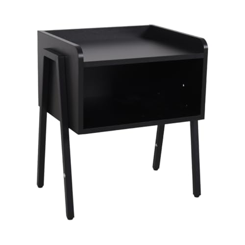 SensaHome – Nordischer Nachttisch aus antikem Holz, offenes Design – klassisch und elegant – 46 x 35 x 52 cm – Schwarz