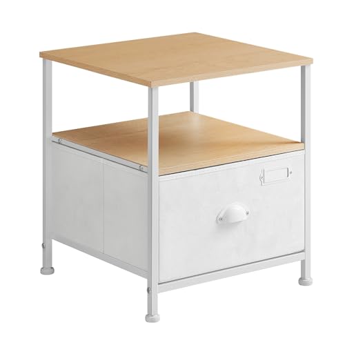 SONGMICS Nachttisch, Nachtkommode, Beistelltisch, zur Aufbewahrung, mit Schublade, 2 Ablagen, modern, für Wohnzimmer, Schlafzimmer, eichenbeige-wolkenweiß LVT002W57