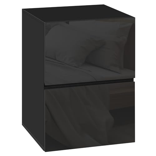 EUGAD Nachttisch schwarz, Nachtschrank mit 2 Schubladen in Hochglanz, Moderne Nachtkommode für Boxspringbett, Beistelltisch Ablagetisch für Schlafzimmer Wohnzimmer, 40x58x40 cm, 0013CTG Holzwerkstoff