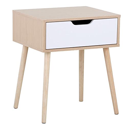 Yaheetech Nachttisch Nachtkommode nordisch Beistelltisch Kiefernholz Stoffschublade Massiv Kommode Sideboard Couchtisch mit 4 Füßen