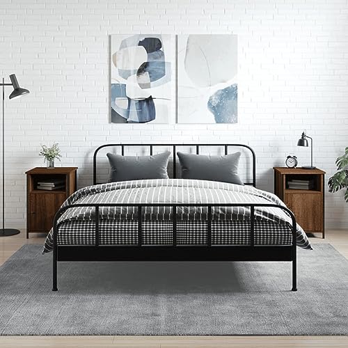 KATERYY Nachttische 2 STK. Braun Eichen-Optik 40x42x60 cm Holzwerkstoff,Stilvoller Nachttisch aus Holzwerkstoff mit Eisenrahmen und praktischem Stauraum Schlafzimmer, Nachttische