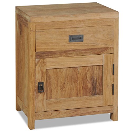 CIADAZ Nachttisch, Nachtschrank, Nachtkästchen, Nachtkommode, Bedside Table, Nacht Tisch, Massivholz Teak 40×30×50 cm