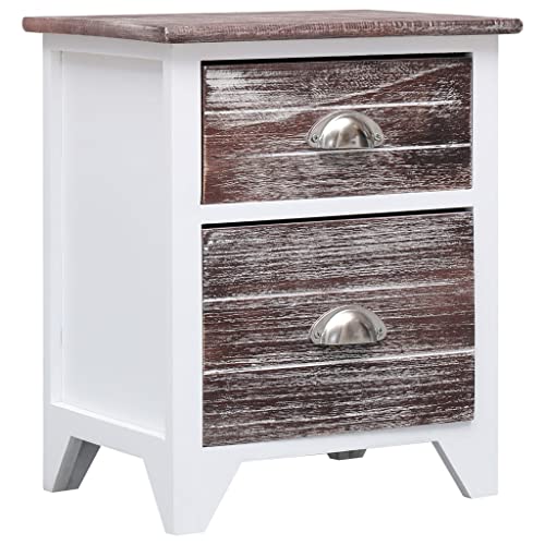 puraday Nachttisch Braun und Weiß 38x28x45 cm Paulownia-Holz Nachtschrank Kommode Industrial Kommode Schubladen Nachttisch Holz Nachttisch Modern Schlafzimmer Möbel Nightstand Komodenschrank