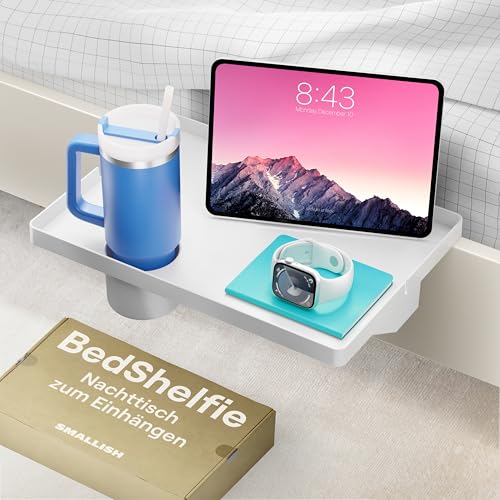 BedShelfie Nachttisch für Etagenbett und Boxspringbett, Bettablage für WG-Zimmer, Betttablett schwebend, Bettablage zum Einhängen – Weiß