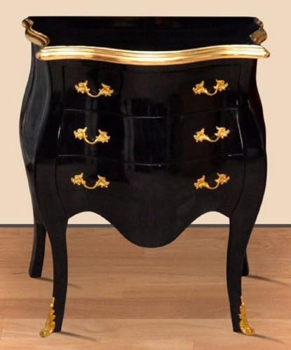 Casa Padrino Barock Nachtkommode Schwarz/Gold - Handgefertigte Massivholz Kommode im Barockstil - Antik Stil Nachttisch mit 3 Schubladen - Barock Möbel