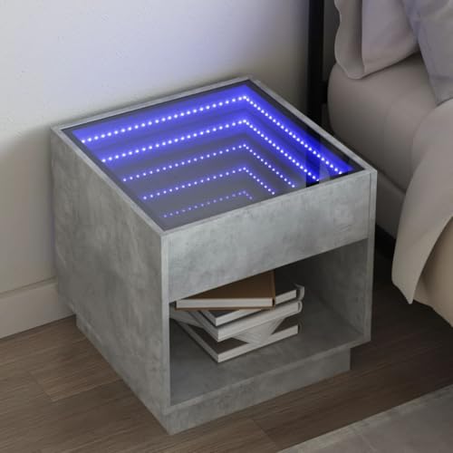 Homgoday Nachttisch mit LED, Infinity Grau, Beton, 50 x 50 x 50 cm, Dekor für Möbel, Sideboard, Schrank, Bodenschrank, Büromöbel, Nachttisch, Nachttisch für Schlafzimmer