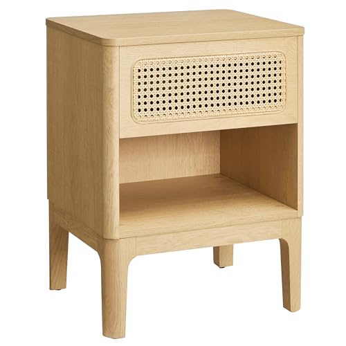 VASAGLE Nachttisch, Boho-Nachtschrank mit Schublade, modern, Beistelltisch, für Schlafzimmer, Wohnzimmer, naturfarben LET616T57