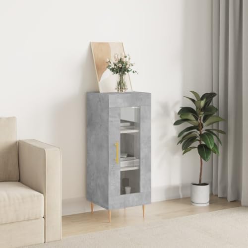 Homgoday Sideboard grau Beton 34,5 x 34 x 90 cm aus mehrschichtigem Holz, Nachttische für Schlafzimmer, Nachttisch für Schlafzimmer, Nachttisch, Anrichte für Schlafzimmer, Bodenschrank STYLE828784