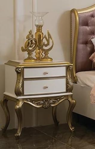 Casa Padrino Luxus Barock Nachtkommode Weiß/Gold - Handgefertigter Massivholz Nachttisch mit 2 Schubladen - Barock Schlafzimmer Möbel