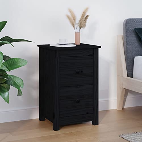 ShGaxin Nachttisch, Nachtschrank, Nachtkästchen, Bedside Table, Nachtkommode, Nightstand, Nachttischschrank, Nachtkonsole, Schwarz 40x35x61,5 cm Massivholz Kiefer