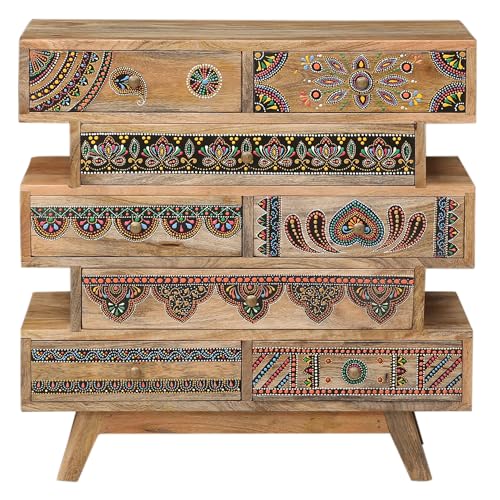 Marrakesch Exquisite Schubladen aus Holz bunt 64cm groß | Orientalische Deko kleine Schubladenkommode Intarsien für stilvolle Aufbewahrung und Deko Wohnzimmer